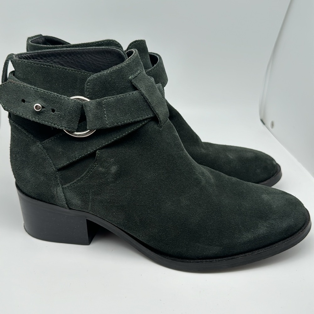 & Other Stories Chelsea Heeled Suede Ankle Leather Boots Esmerald‎ Green Size 9 - Picture 5 of 15